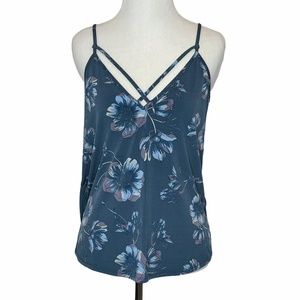 Free People Floral Cutout Cage Blue Tank Blue